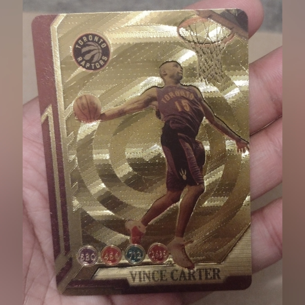 VINCE CARTER 24K GOLD COATED VINTAGE RAPTORS ALL-STARS BASKETBALL CARD WITH COA!